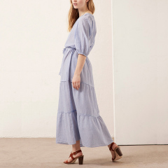 Short sleeve casual summer blue stripe long dress