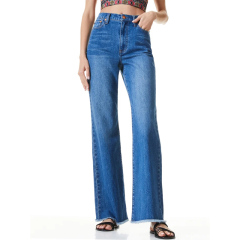 High waisted blue wide bootcut jeans pants for women