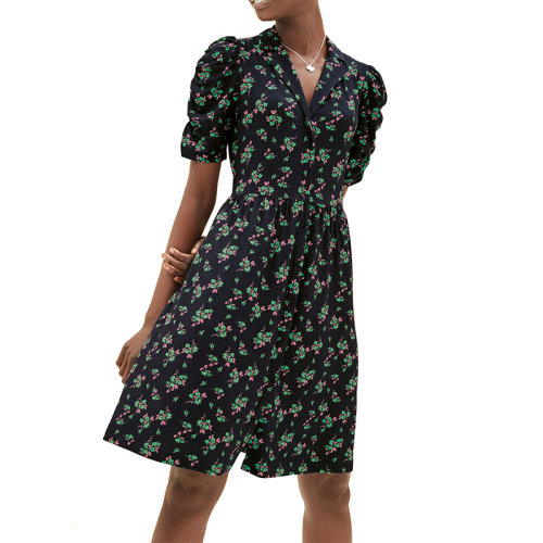 Floral print button down shirt dress for women