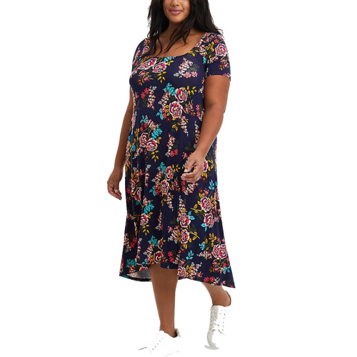 Soft plus size floral A line midi dress