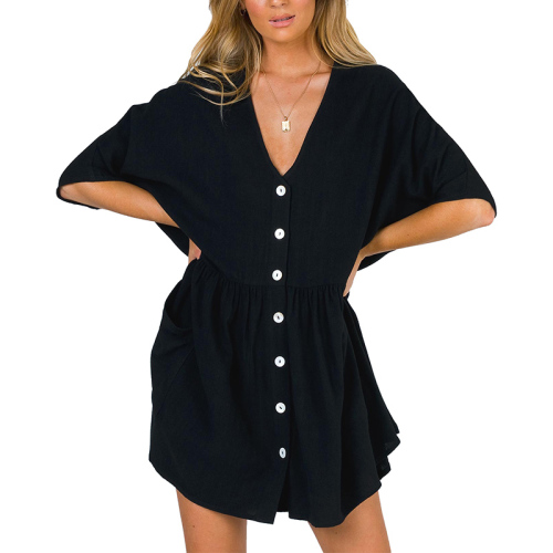 Casual short sleeve linen mini dress
