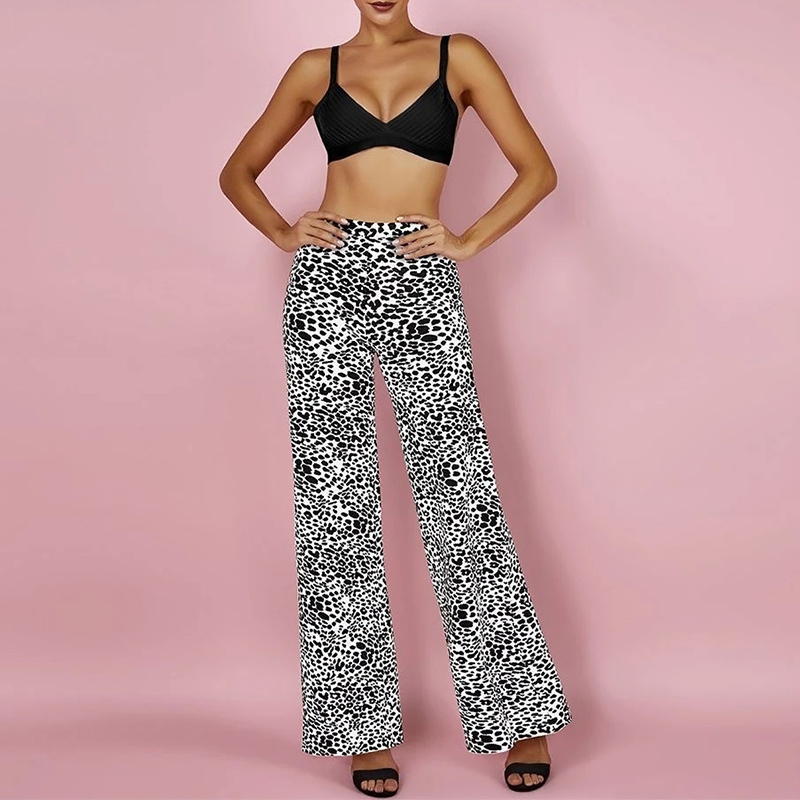 Womens leopard wide leg palazzo pants