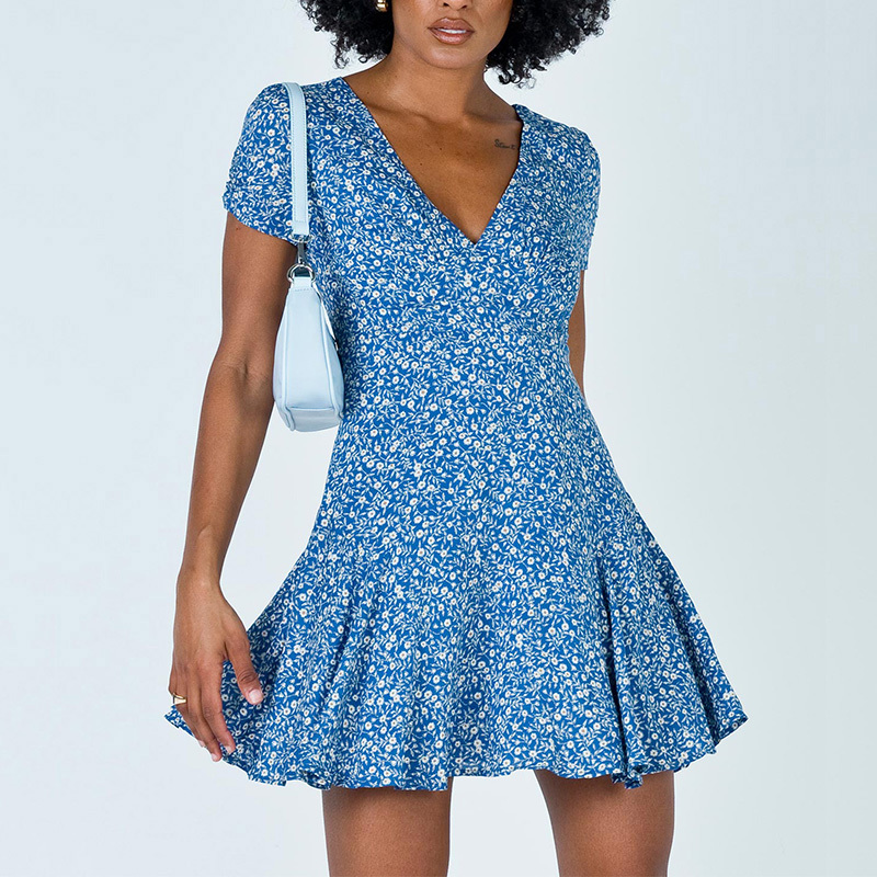 Summer short sleeve V neck Leopard print mini dress