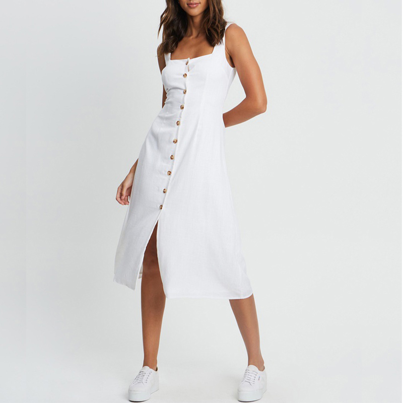 Women's casual summer white midi dress