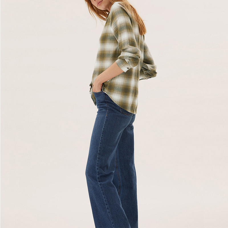 Womens plaid flannel otton check frill detail shirt