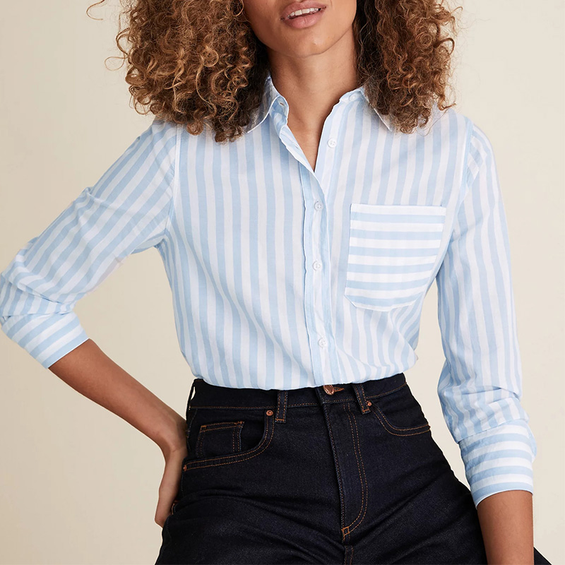 Cotton striped long sleeve longline shirt womens