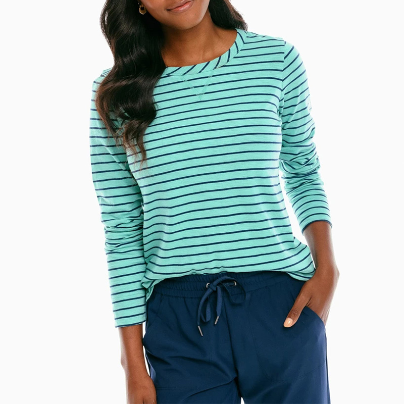 Womens long sleeves striped crew neck pullover