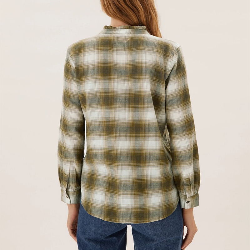 Womens plaid flannel otton check frill detail shirt