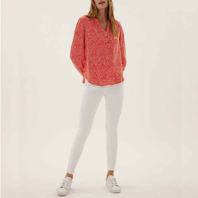 Women's polka dot v neck long sleeve blouse