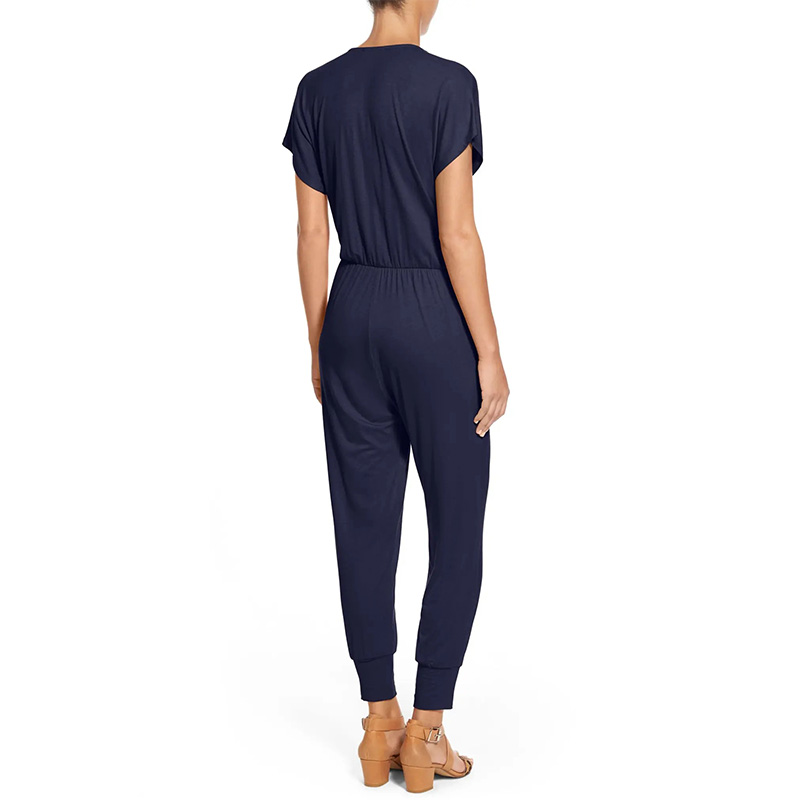 Short sleeve wrap top jumpsuit womens