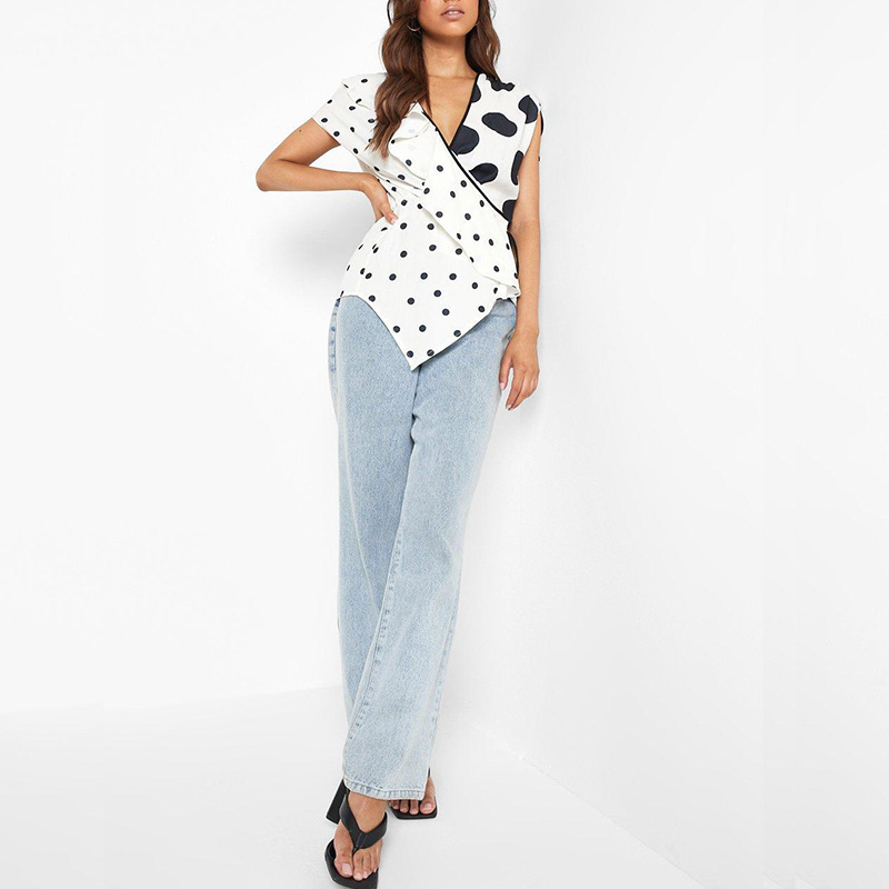 Womens mixed polka dot print wrap blouse