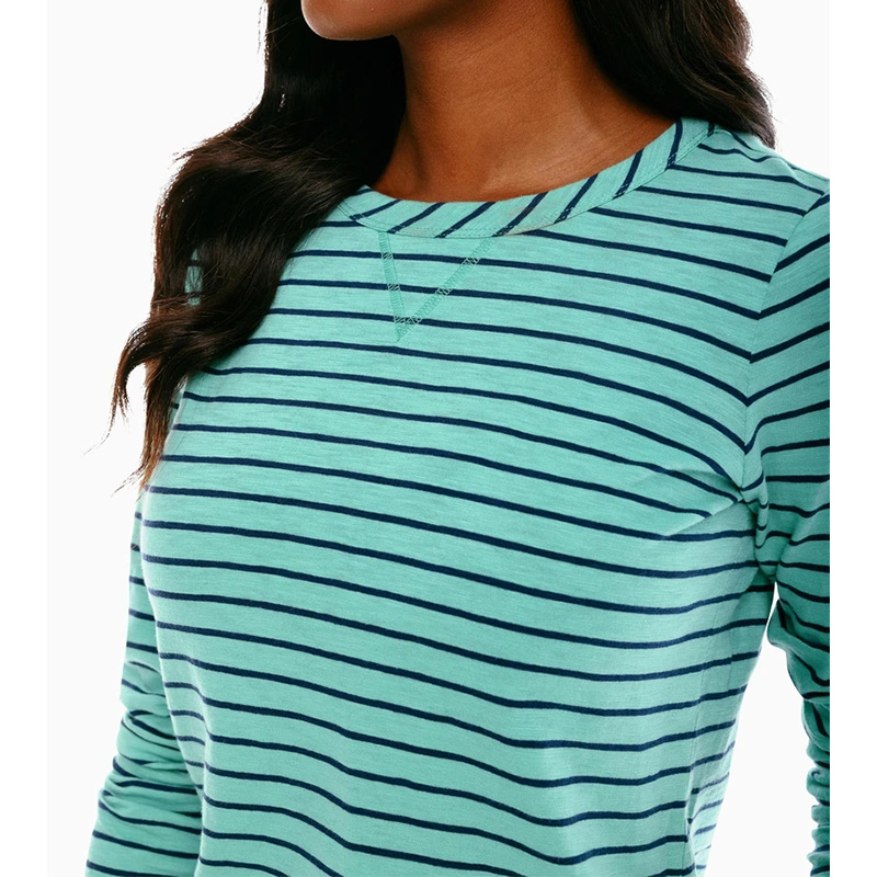 Womens long sleeves striped crew neck pullover