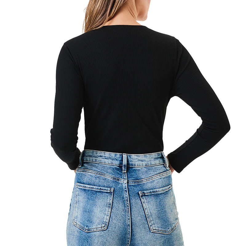 Ribbed long sleeve V neck bodysuit