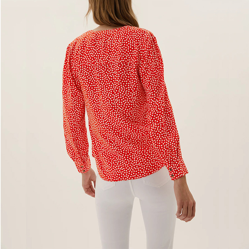 Women's polka dot v neck long sleeve blouse