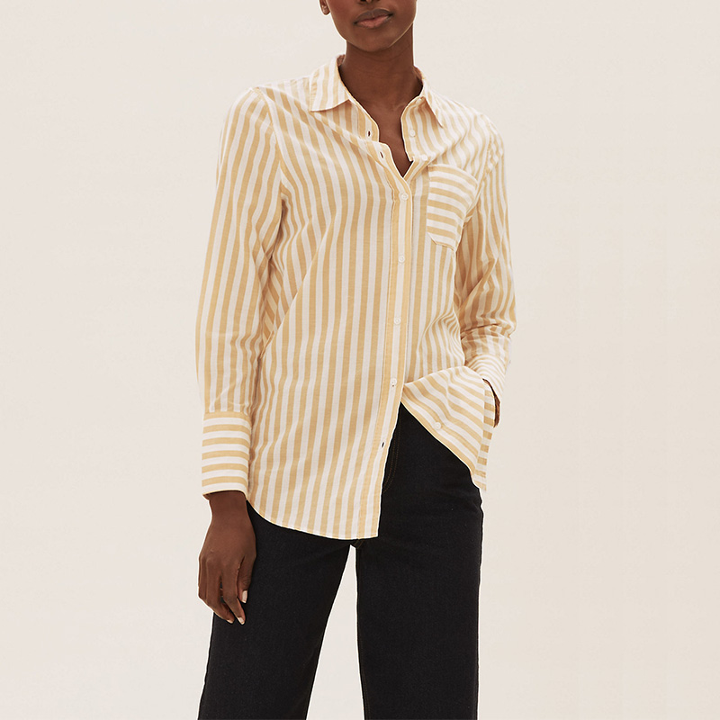 Cotton striped long sleeve longline shirt womens