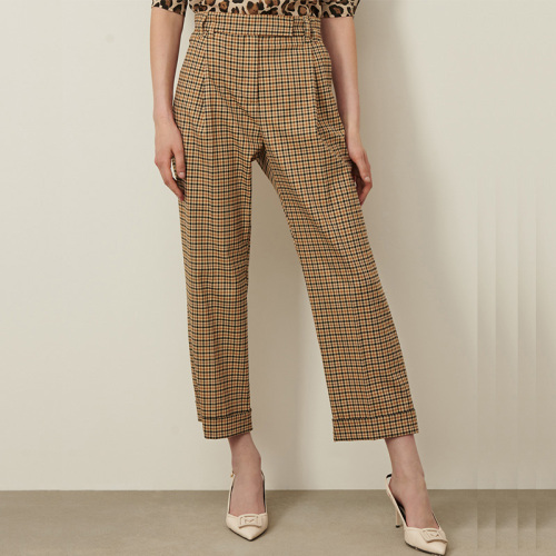 High waisted plaid cigarette pants women