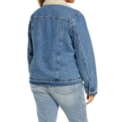 Womens denim trucker jacket with faux shearling Collar