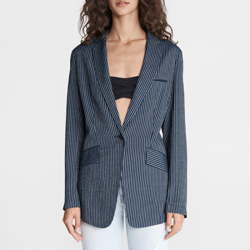New women's striped linen blend blazer