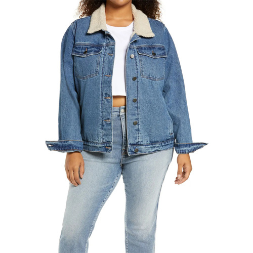 Womens denim trucker jacket with faux shearling Collar