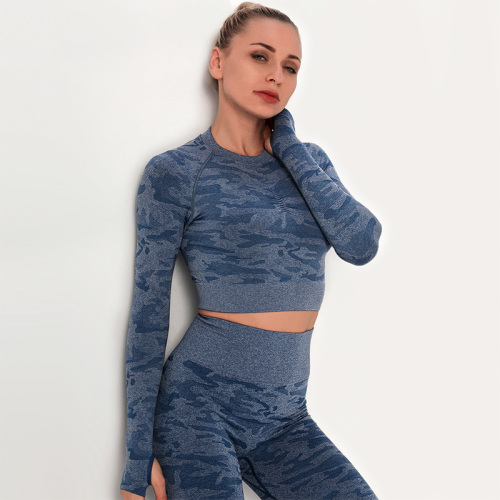 Camouflage seamless womens hollow tight-fitting quick-drying training yoga tops