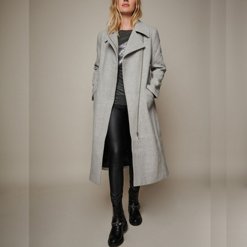 Grey long wool coat women