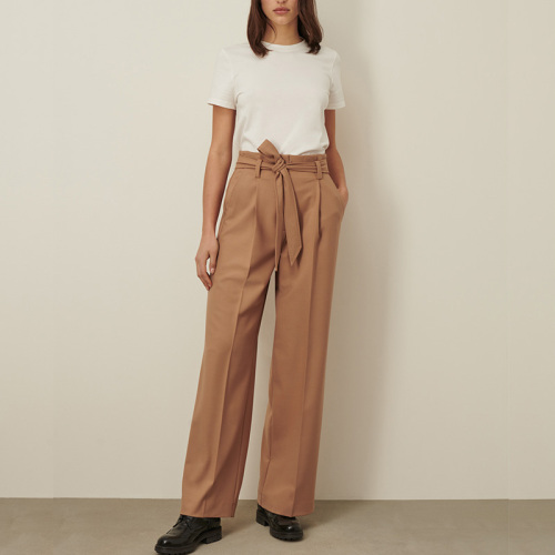 Womens high waisted belted wide leg pants