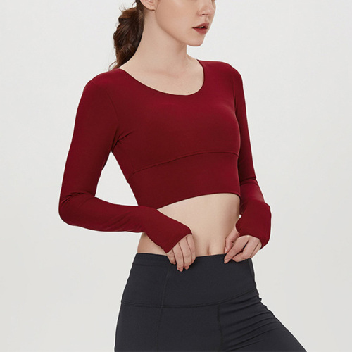 New activewear beautiful back yoga long sleeves T shirt with built in bra