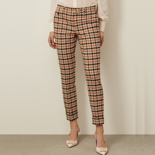 High waisted brown plaid cigarette pants women