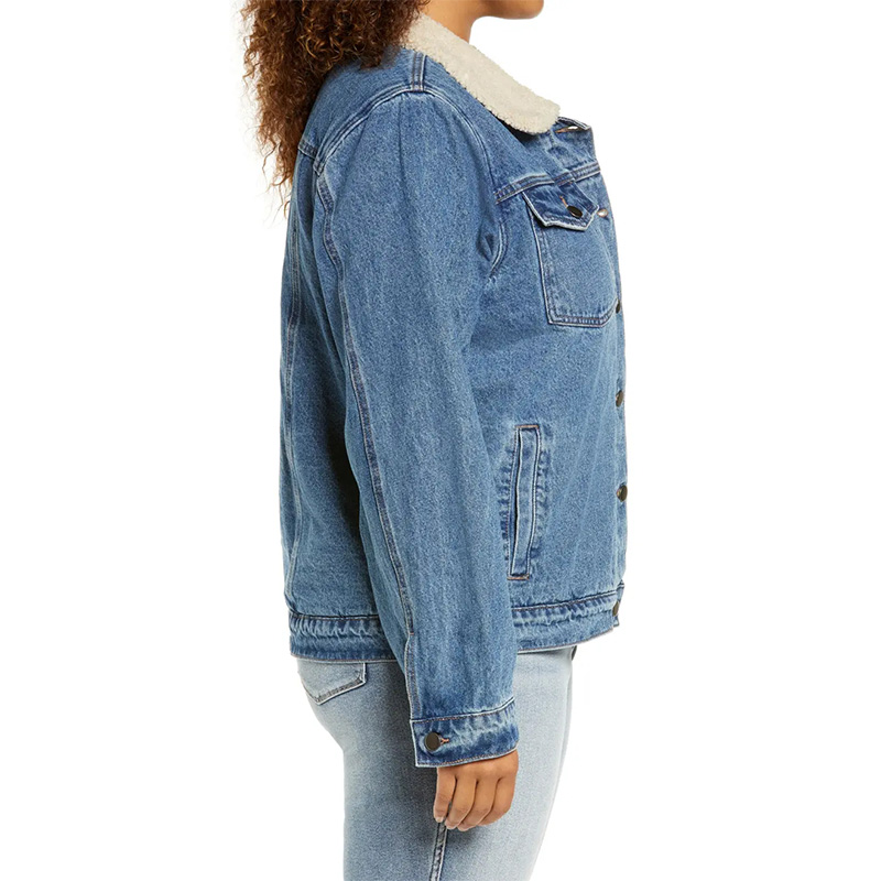 Womens denim trucker jacket with faux shearling Collar