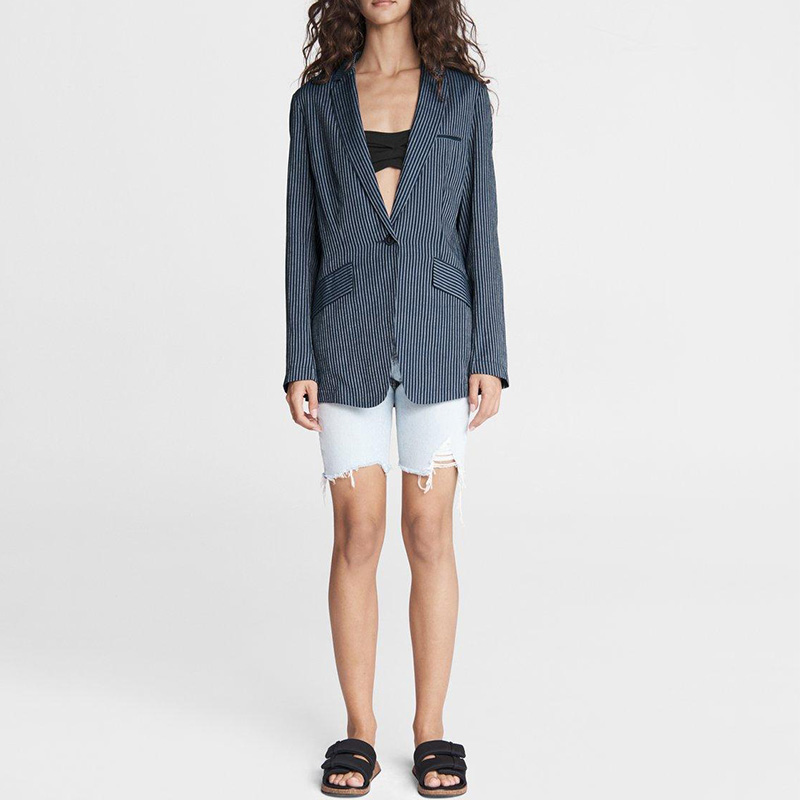 New women's striped linen blend blazer