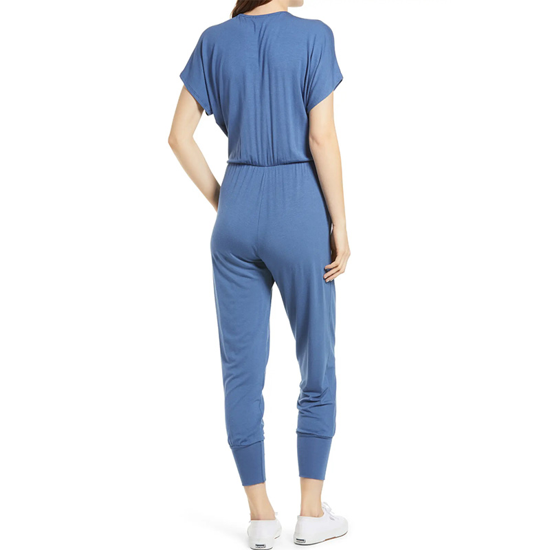 Short sleeve wrap top jumpsuit womens
