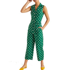 Casual sleeveless polka dot jumpsuit for women