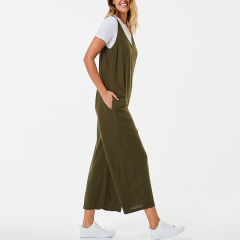 Sleeveless v-neck wide leg linen overalls womens