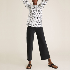 Womens white polka dot print doll collar ruffle blouse