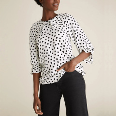 Womens white polka dot print doll collar ruffle blouse