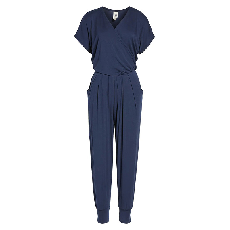 Short sleeve wrap top jumpsuit womens