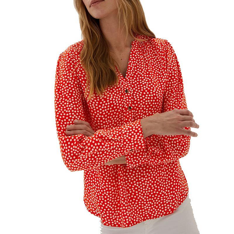 Women's polka dot v neck long sleeve blouse