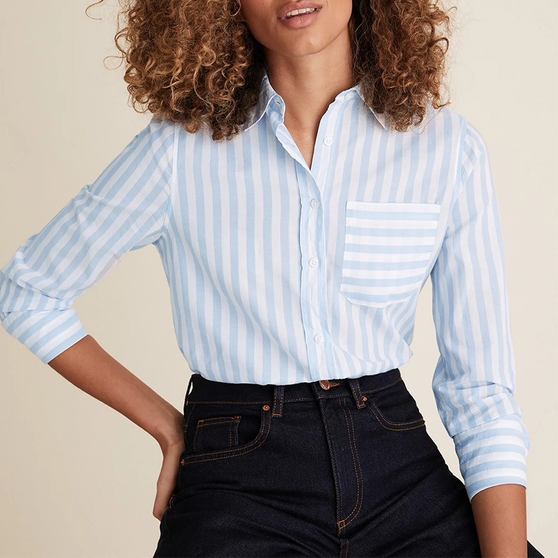 Cotton striped long sleeve longline shirt womens