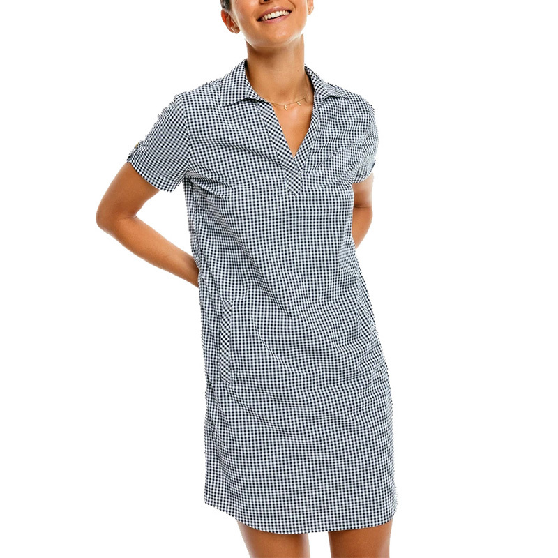 Womens black and white check mini shirt dress