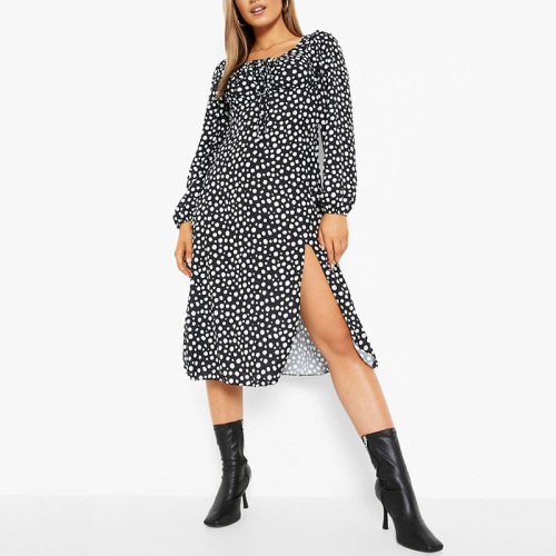 Womens black and white polka dot midi dress