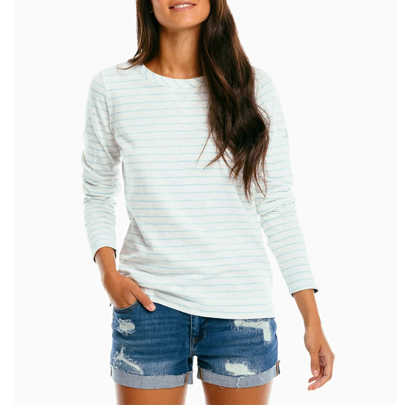 Womens long sleeves striped crew neck pullover
