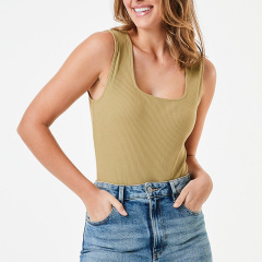 Sleeveless square neck ribbed romper womens