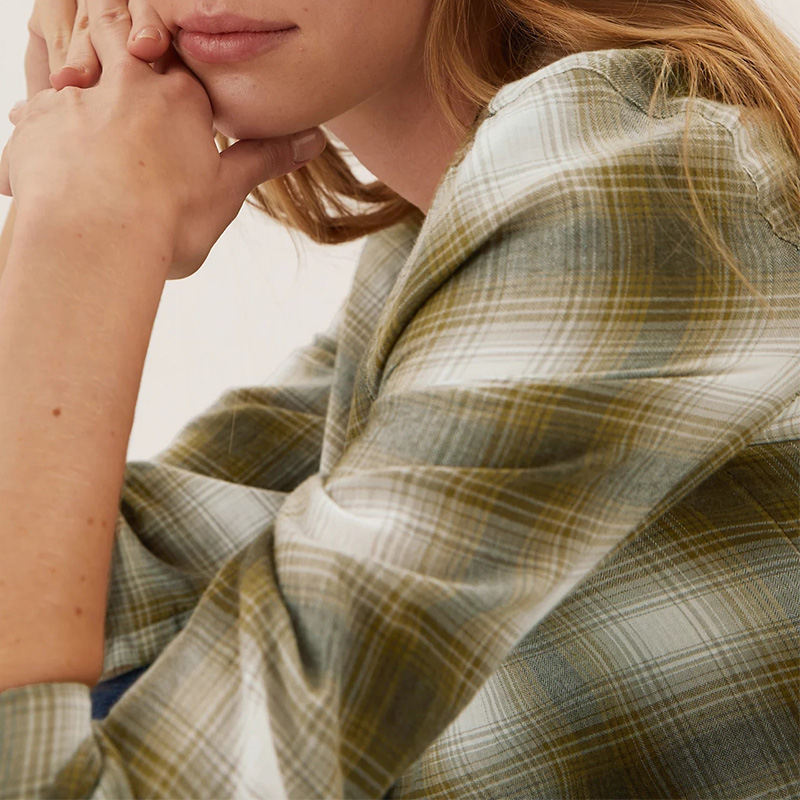 Womens plaid flannel otton check frill detail shirt
