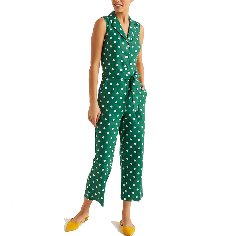Casual sleeveless polka dot jumpsuit for women