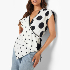 Womens mixed polka dot print wrap blouse