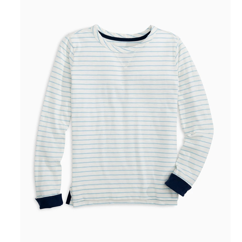 Womens long sleeves striped crew neck pullover