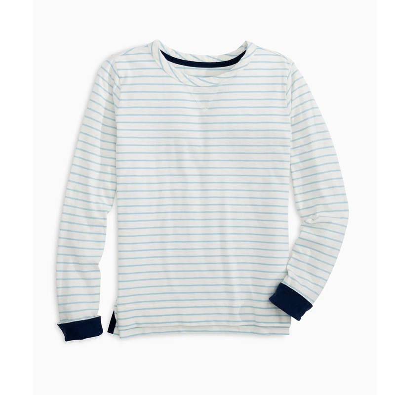 Womens long sleeves striped crew neck pullover