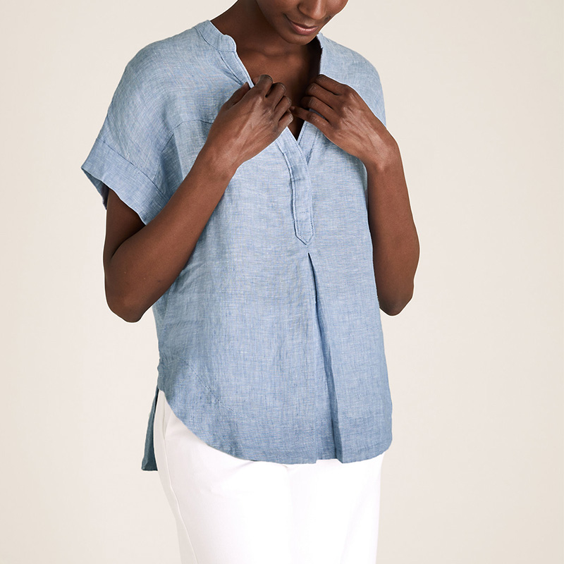 Womens washable linen V-neck short sleeve blouse