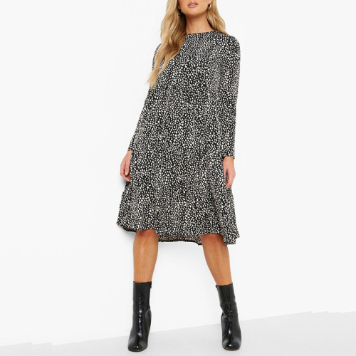 Womens summer long sleeve polka dot smock midi dress