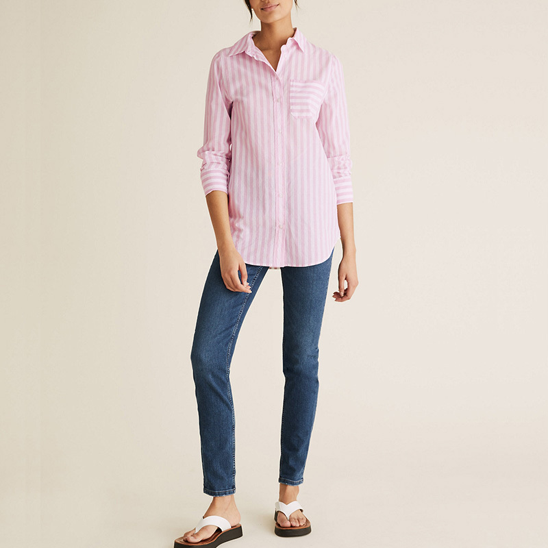 Cotton striped long sleeve longline shirt womens